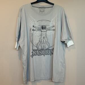 Kinetix Double Sleeve T-Shirt Da Vinci's Vitruvian Man Lt. Gray Size XL
